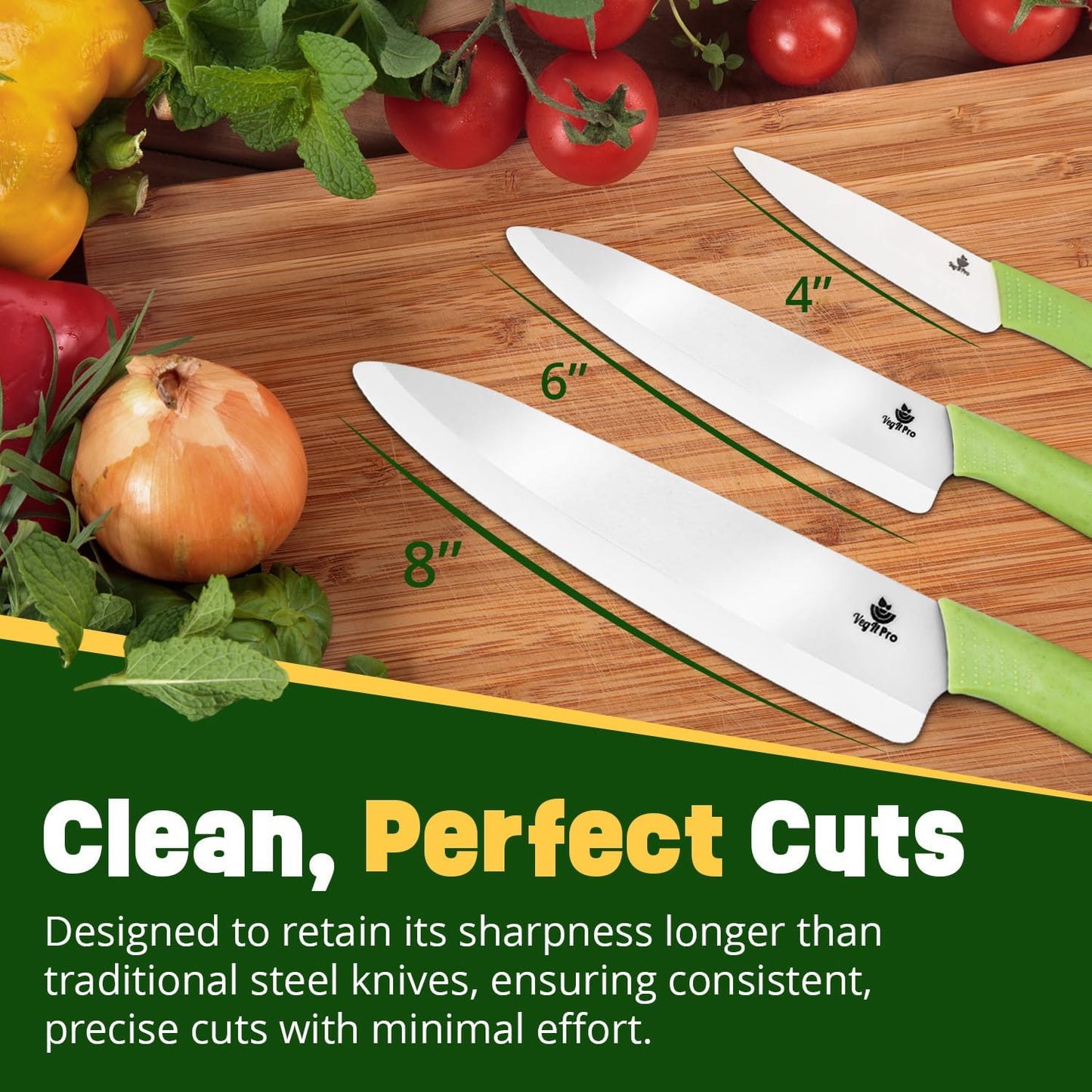 Ceramic Knife Set with Ergonomic Handle, Non-Reactive and Professional Chopping Knife Featuring Sharp, Rust-Proof Blades for Cutting Vegetables & Fruits, Durable Ceramic Kitchen Knives Set 6” & 4”