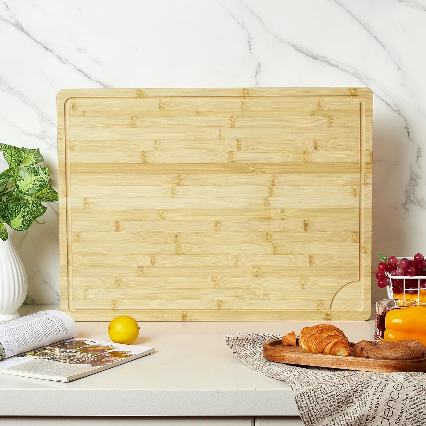 Garvee Large 24x16 Inches Bamboo Cutting Board for Kitchen, Wooden Butcher Block Chopping Board with Deep Juicy Groove and Back Inner Handle for Meat, Vegetables, Fruit