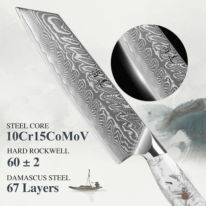 SHANGDAO 8 Inch Kiritsuke Knife, Kitchen Chef Knife Japenese Forged Damascus Steel with Ink and wash Resin Handle - Full Tang - Hua Series