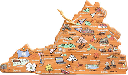 Totally Bamboo Tennessee State Shaped Cutting Board and Charcuterie Serving Platter with Artwork by Fish Kiss, Includes Hang Tie for Wall Display - Colors B