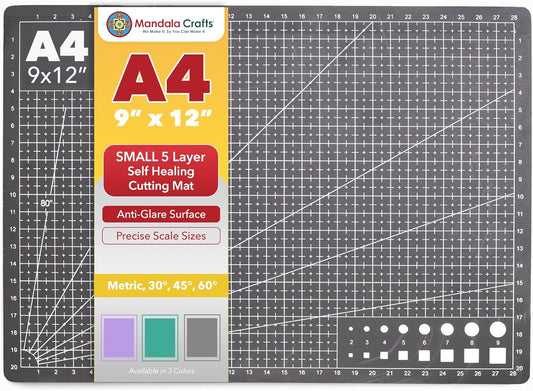 Mandala Crafts Self-Healing Cutting Mat Set – 12" x 18" A3 Green Double-Sided 5-Ply Mat with Fabric Cutter, Quilt Ruler & Craft Knife for Sewing, Quilting, Leather & Scrapbooking