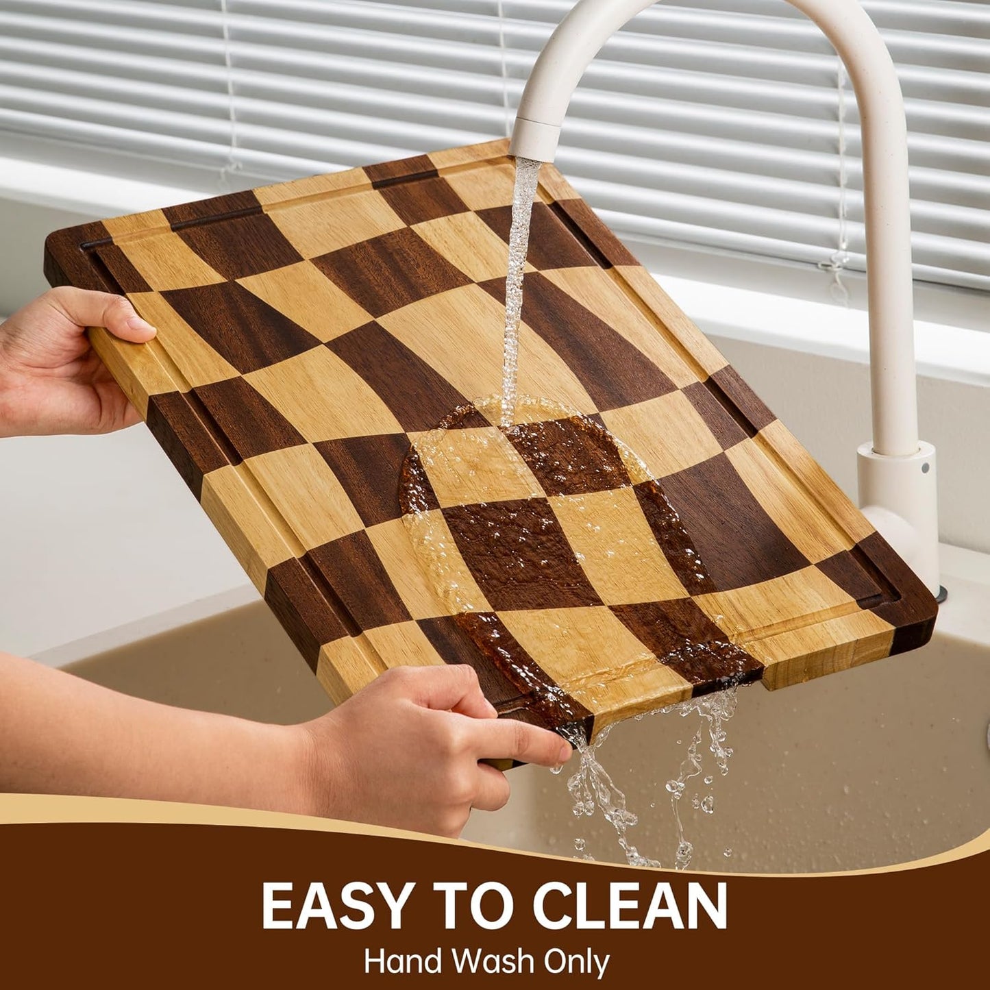 THETCHRY Cutting Boards for Kitchen, Checkered Cutting Board with Juice Grooves, End Grain Cutting Board for Meat and Vegetables, Large Butcher Block Serving Tray with Gift Box, 16.5" x 11.6" x 0.8"