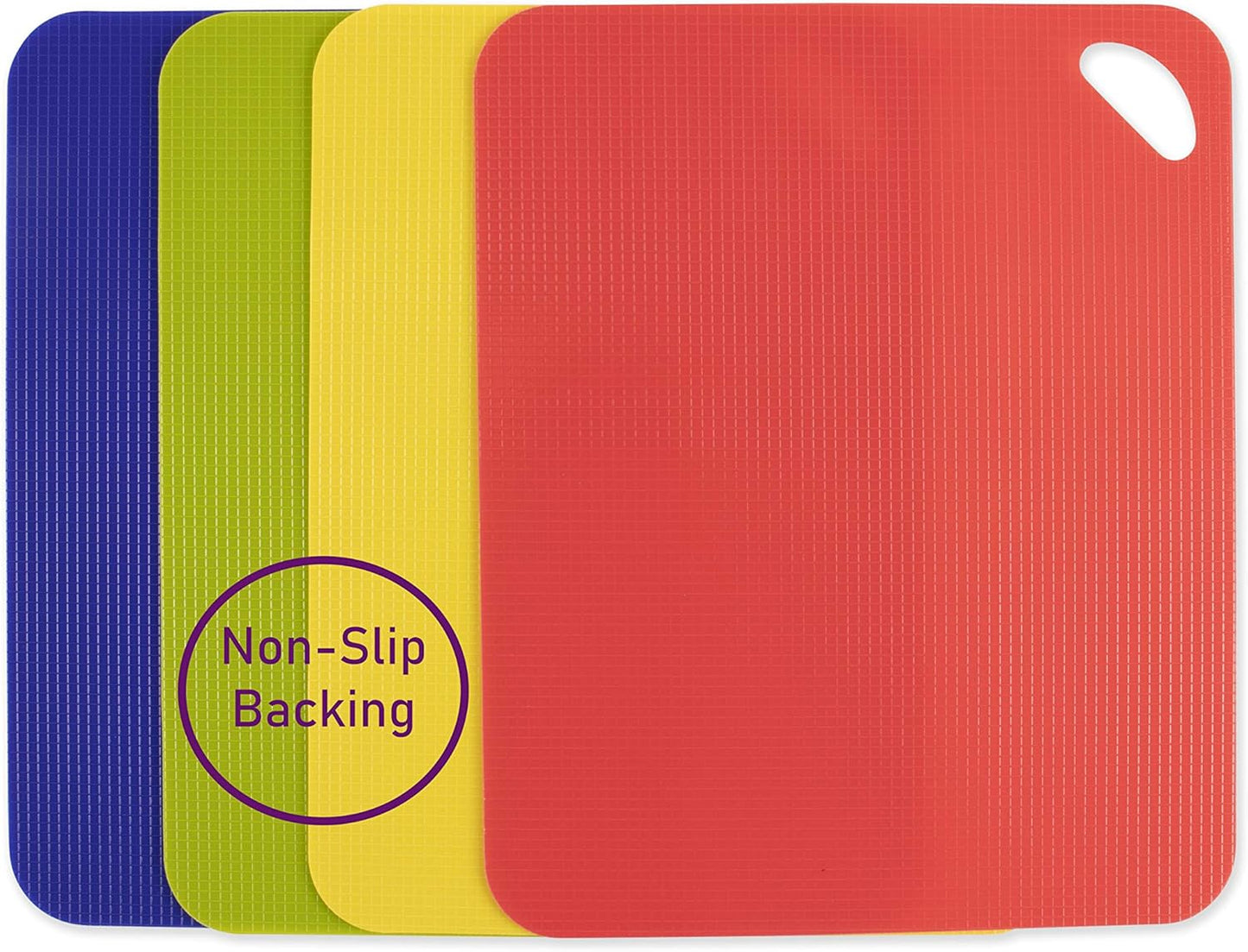 Dexas Heavy Duty Cutting Board Grippmat, Flexible Cutting Boards for Kitchen, Set of 4, Non Slip Plastic Board Cutting Mat Small Size 5.5 x 8, Blue, Green, Yellow, Red Set, Kitchen Gadgets