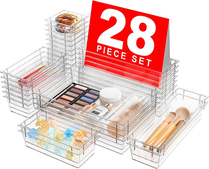 A-LuGei 【Military Grade Drawer Organizer, 【𝟱𝗦𝗶𝘇𝗲】 Makeup organizer, 【Holds 177 Items】 Bathroom Organizers and Storage, Organization and Storage, Desk Drawer Organizer for Vanity (Clear Black)