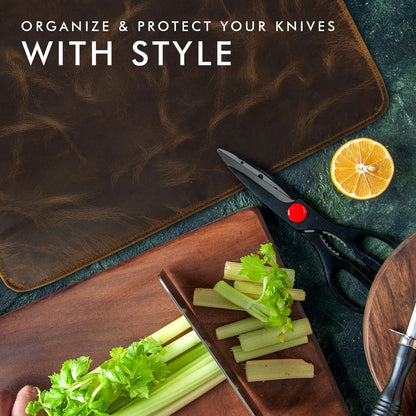 ELIZO Leather Knife Roll Bag Professional Chef Knife Case, Durable Knife Sheath Holder, Cooks & Culinary Tools Carrying Storage, Portable Knife Wrap - 4 Slots