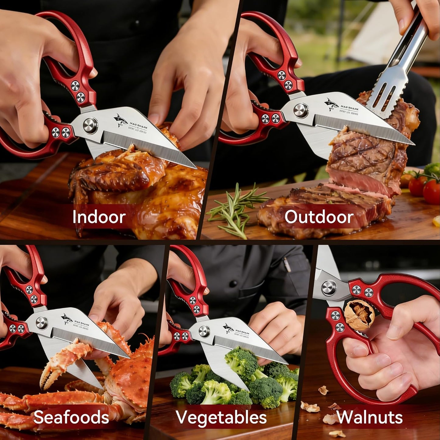 MAD SHARK Heavy Duty Kitchen Shears, Dishwasher Safe All Purpose Kitchen Scissors, Premium Sharp Poultry Shears for Turkey, Meat, Seafood, Vegetables, Stainless Steel Blades, Gifts for Men Women