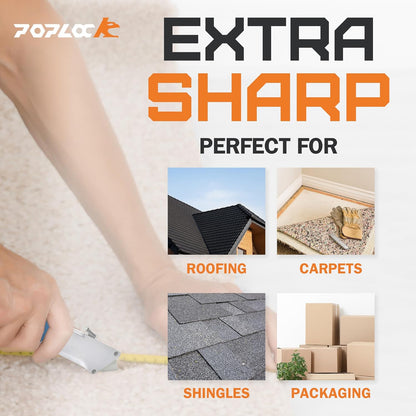POPLOCK Hook Razor Blades for Utility Knife - 20 Pack SK2 Steel Hook Utility Knife Blades, R-Curve K-Hook Replacement Refills for Roofing, Drywall, Carpet, Cardboard Box Cutters - Two-Notch Compatible
