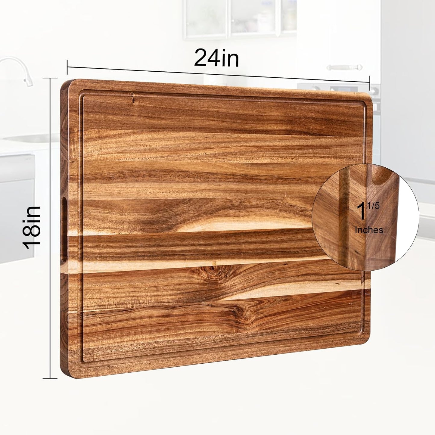 Large Wooden Cutting Board for Kitchen, 20" x 15" Acacia Wood Butcher Block Cutting Board with Juice Groove, Thick Chopping Board Carving Board for Meat Turkey Vegetables