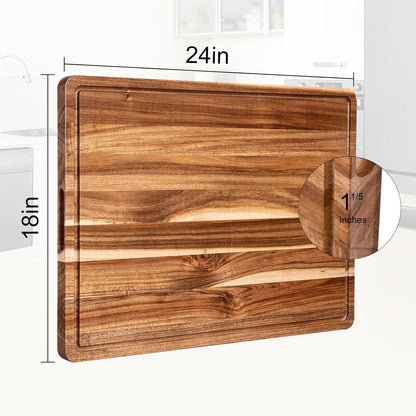 Large Wooden Cutting Board for Kitchen, 20" x 15" Acacia Wood Butcher Block Cutting Board with Juice Groove, Thick Chopping Board Carving Board for Meat Turkey Vegetables