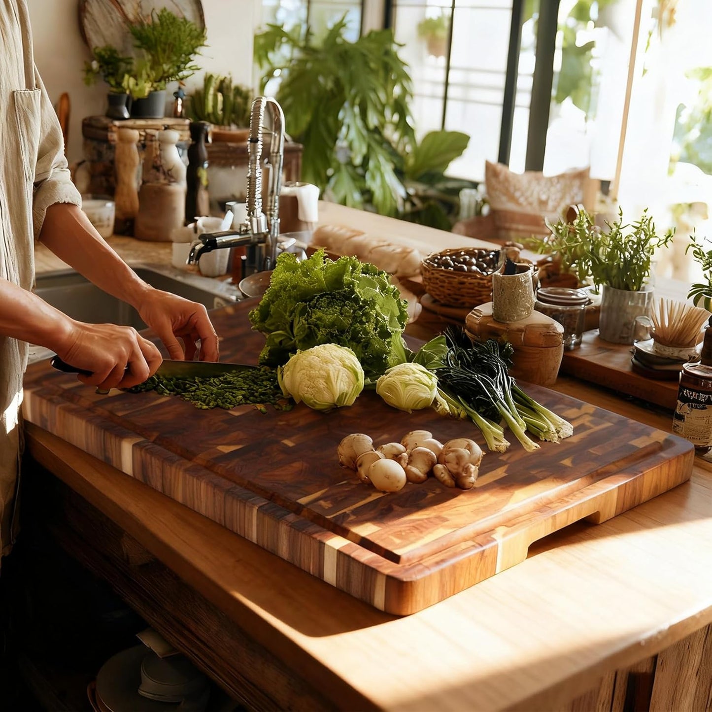 Utoplike Extra Large XXXL Bamboo Cutting Board 24 x16 Inch, Largest Wooden Butcher Block for Turkey, Meat, Vegetables, BBQ, Over the Sink Chopping Board with Handle and Juice Groove, Thickness 1.25"