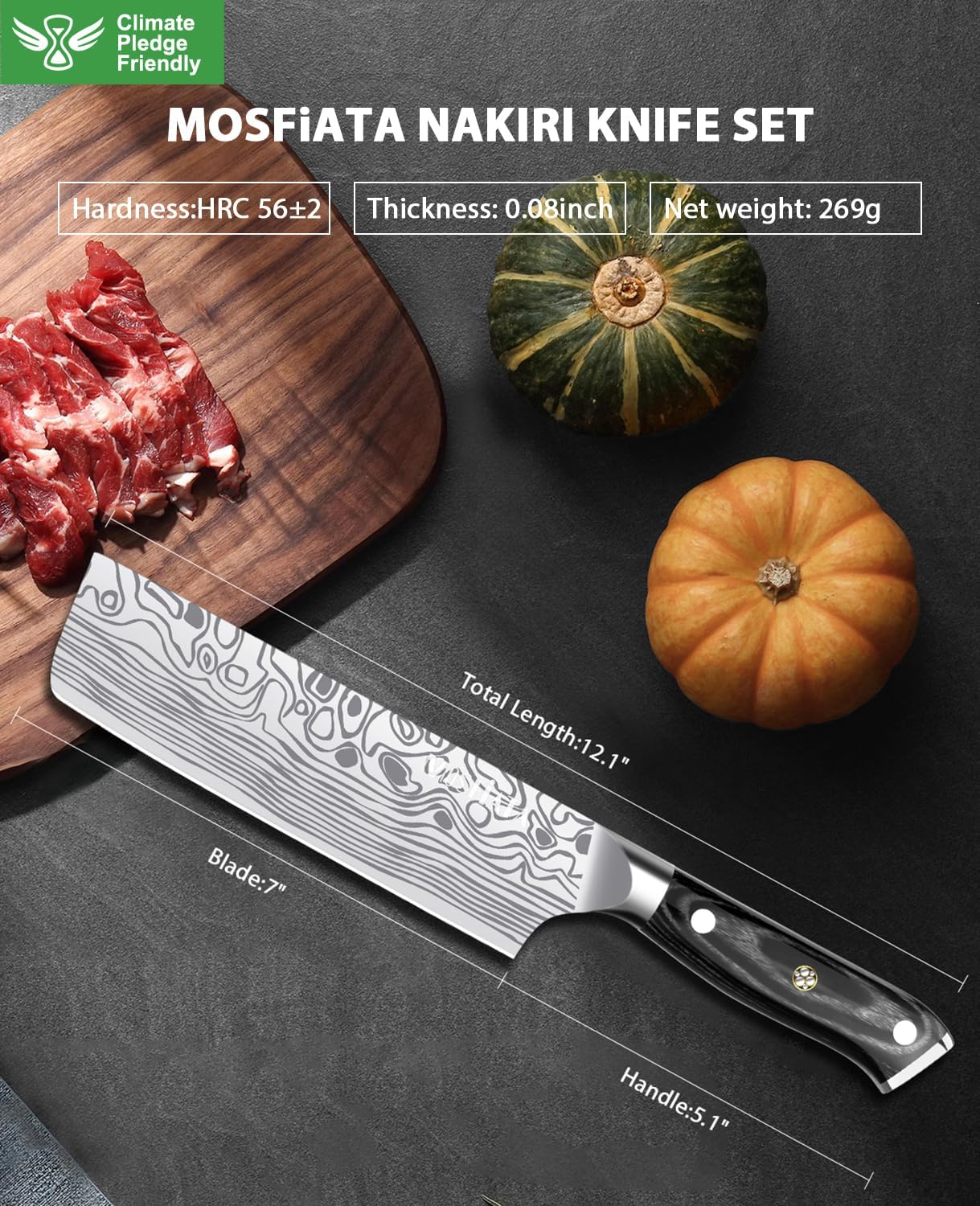 MOSFiATA 8" Super Sharp Professional Chef's Knife with Finger Guard and Knife Sharpener, German High Carbon Stainless Steel EN1.4116 with Micarta Handle and Gift Box