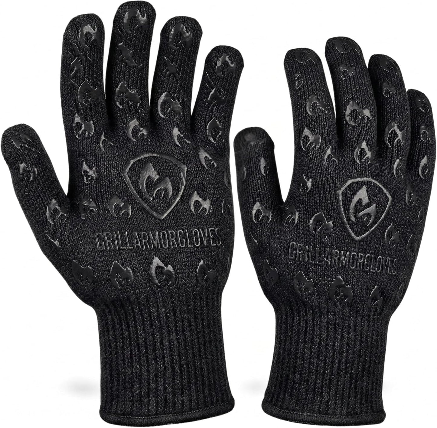 Oven Gloves with Fingers - 932°F Extreme Heat Proof and Cut Resistant Mitts for Kitchen, BBQ, Grill, Baking, Fire Pit - EN407 Certified with Non-Slip Silicone Grip and Cotton Lined for Comfort
