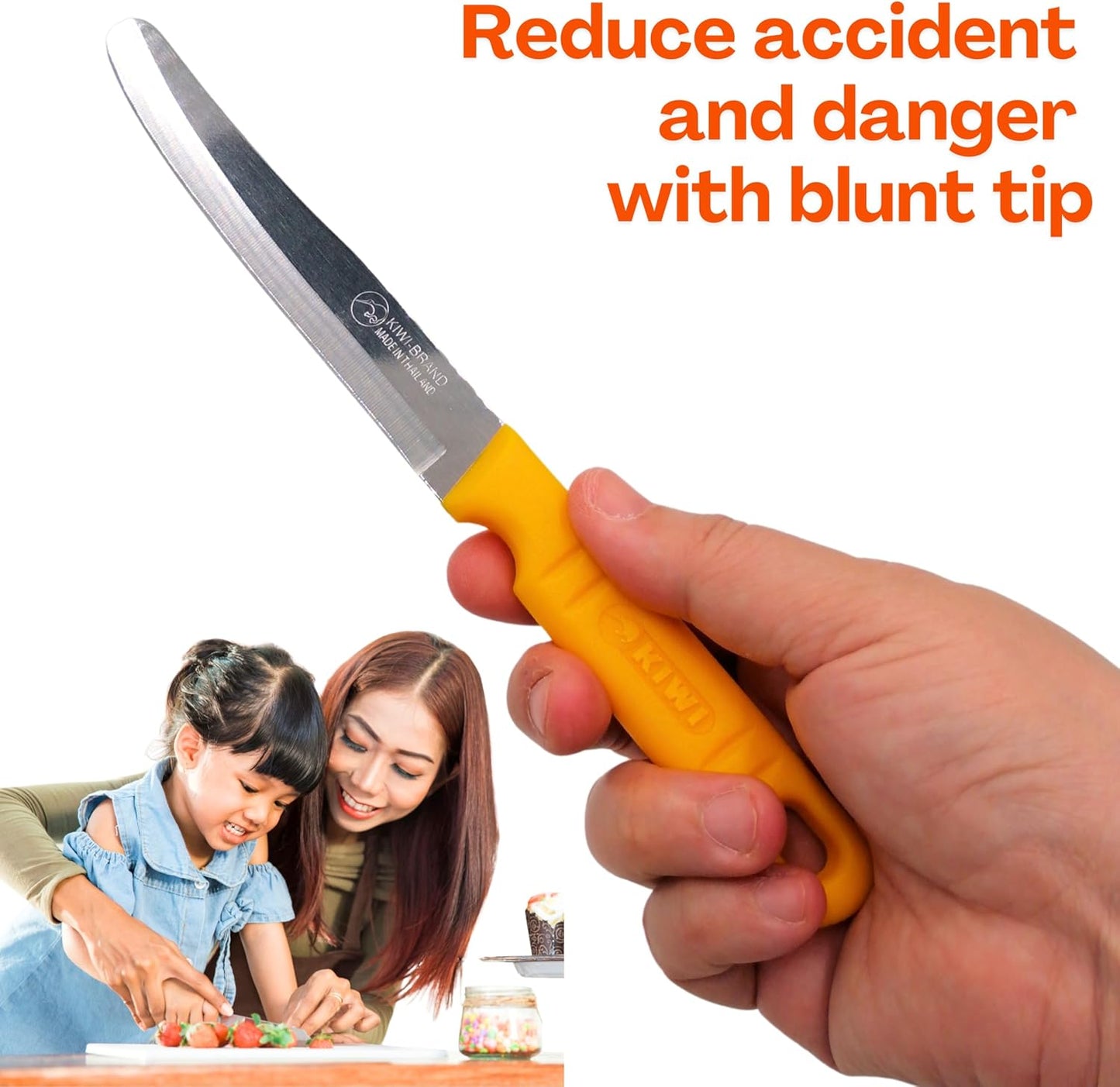 Round Tip Knife, Blunt Knife, Rounded Tip Knives for Cutting Fruit and Vegetable, Smooth Sharp Blade, Safety Knifes (Yellow)