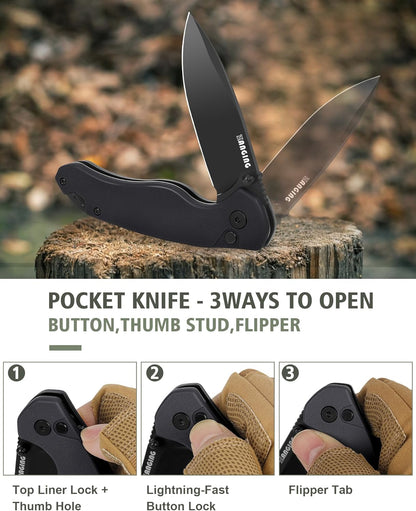 Pocket Folding Knife(EDC)- With 2.99” 8Cr14MoV Steel Blade and G10 Handle,- Lightweight Folding knives with Clip for Camping, Hiking, Hunting Survival Multi-Knife (Green)