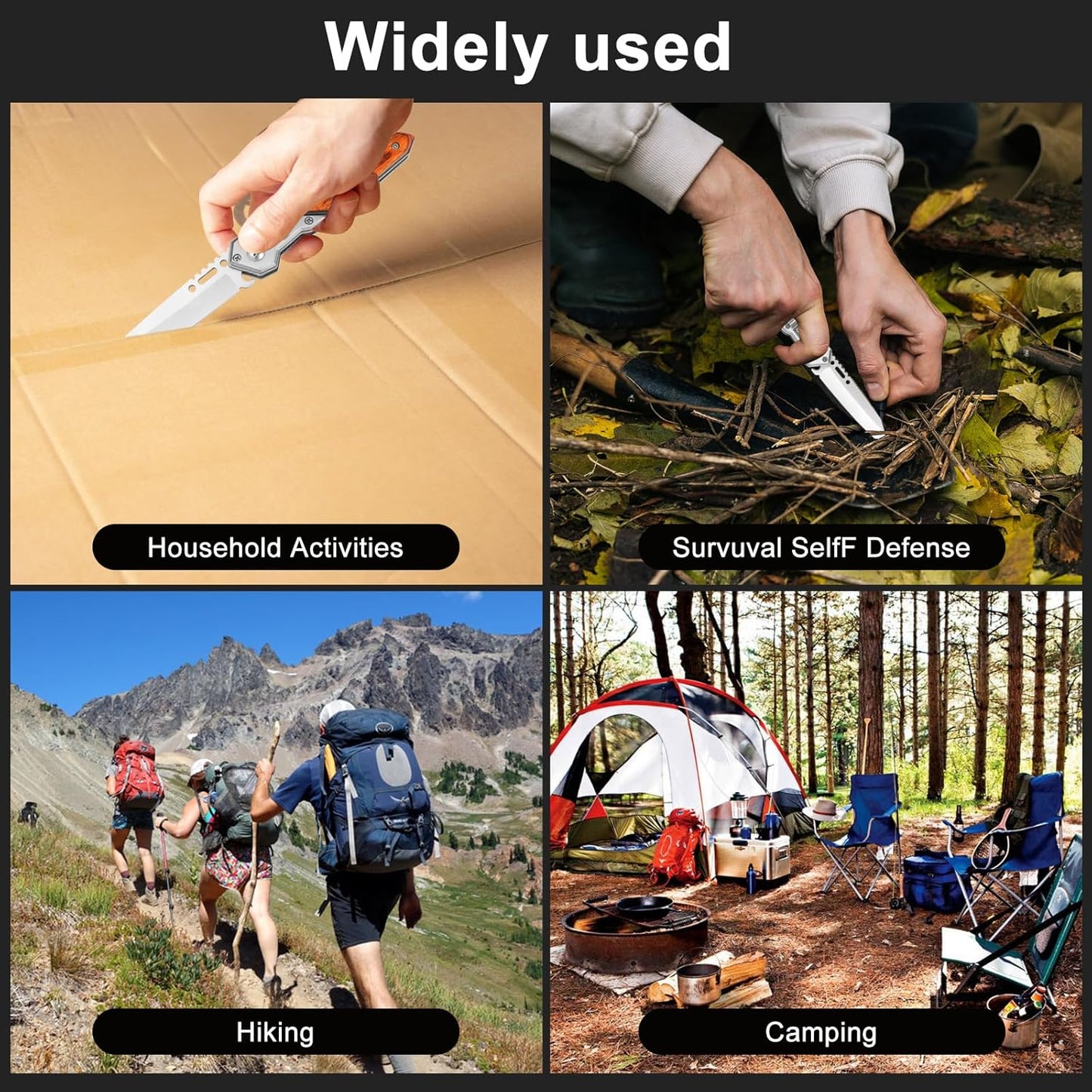 Folding Pocket Knife Set for Men Camping Knife -10PACK - Wooden Handle - Father's Day Gift