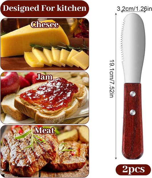 Ouligay 2 Pcs Butter Knife Spreader, Cheese Spreader Knife, Stainless Steel Straight Edge Wide Butter Spreaders with Wood Handle for Sandwich Cream Condiment Knives Set Kitchen Tools, Cooking Utensil