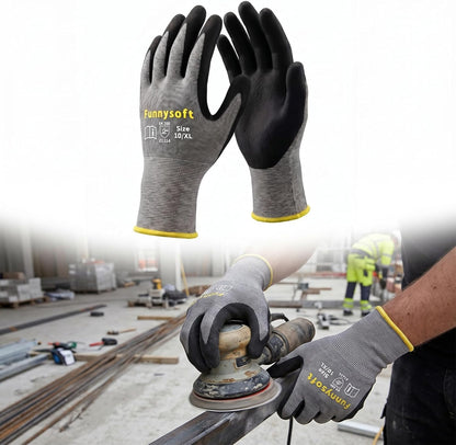 16 Pairs Work Gloves MicroFoam Nitrile Coated Seamless Knit Nylon, Palm & Fingers Cut-Resistant, Warehouse Gloves for Auto Garden Mechanics Outdoor Construction (Brown Cuff,XL)