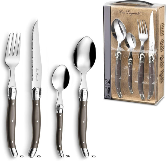 Amefa Silverware Set - 24-Piece, Anthracite Grey Tableware - Stainless Steel Flatware Set with Forks & Spoons & Grapefruit Knives - Rust-Resistant, Dishwasher Safe Utensils