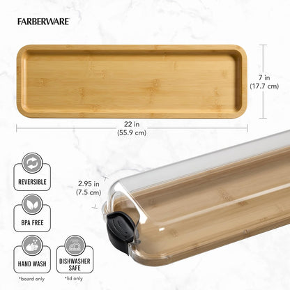 Farberware Build-A-Board Bamboo Cutting Board with Single Storage Compartment, Clear Locking Lid, Black Handles, Perfect for Charcuterie & Snacks