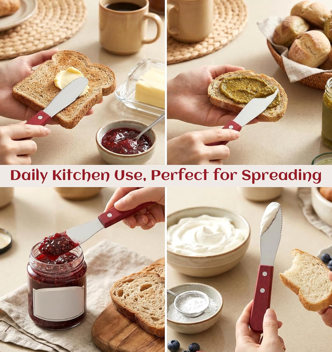 2 Pcs Spreading Knife, Stainless Steel Better Butter Spreader with Chestnut Wood Handle for Sandwich & Cream