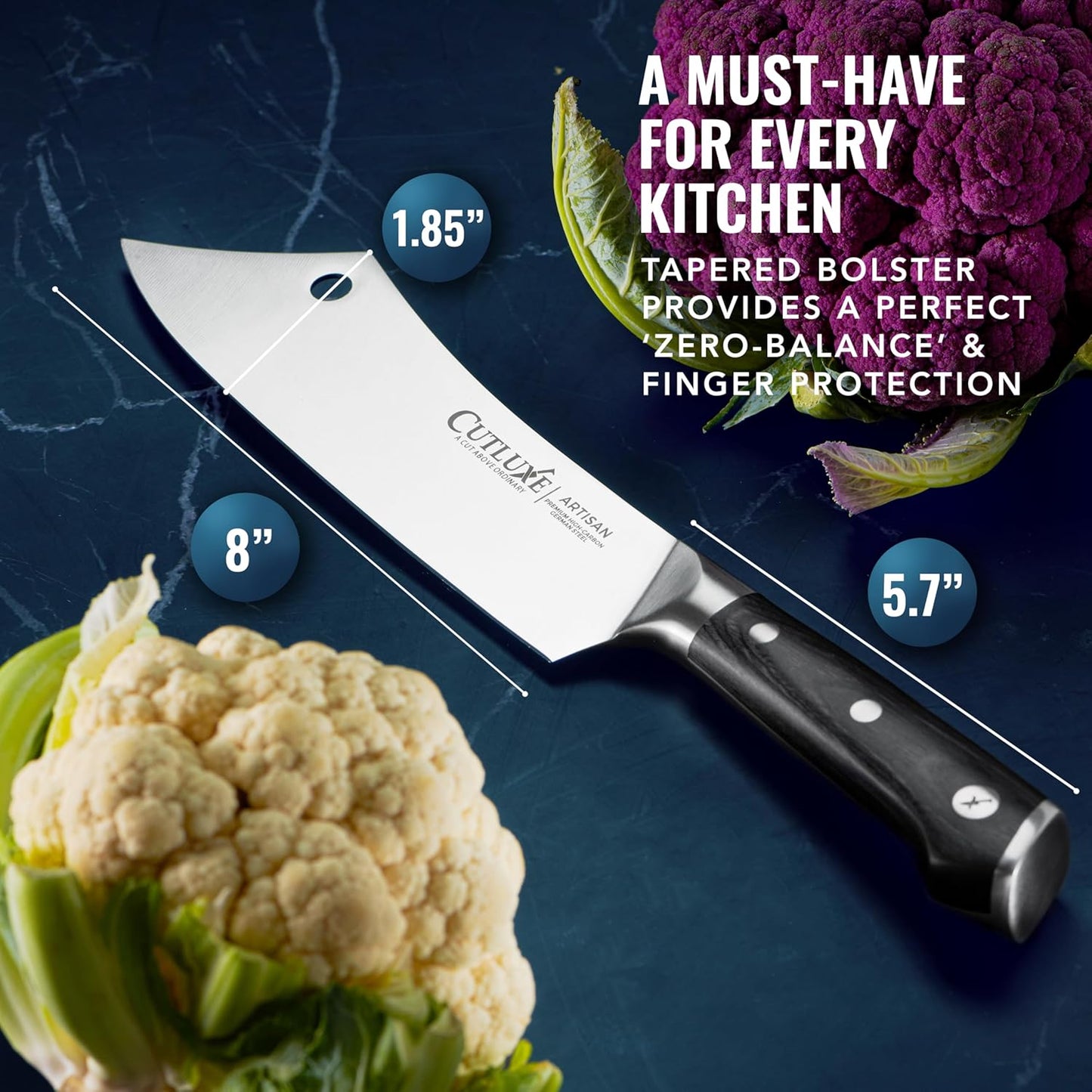 Cutluxe Meat Cleaver Knife - 7" Heavy Cleaver Butcher Knife, Razor Sharp German Steel Blade, Full Tang, Ergonomic Handle Design – Artisan Series