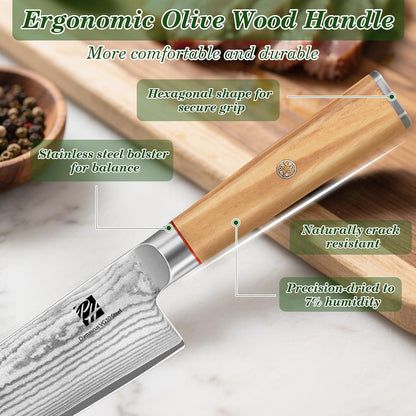 9 Inch Damascus Carving Knife - Brisket Knife 67 Layer VG-10 Steel Core with Olive Wood Handle, 62 HRC Precision Sharp Professional Kitchen Knife for Meat Slicing and BBQ, Gift Box Included