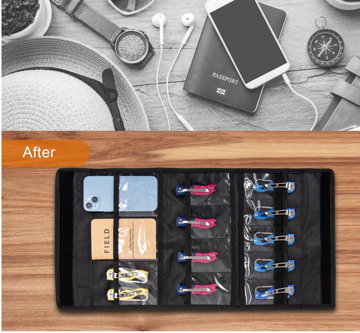 Knife Display Case,12 Slots Folding Knife Roll Bag, Pocket Knife Organizer, Oxford Cloth Folding Small Knife Storage Pouch, Knives Roll Collection Pouch,Tactical Outdoor for EDC Mini Knife Bags