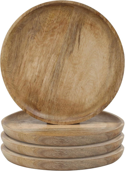 Mango Carving Wood Round Platters for Ottoman or Side Table, Charcuterie Board or Cheese Platter for Living Room (13" x 13" x 2" - White Wash)