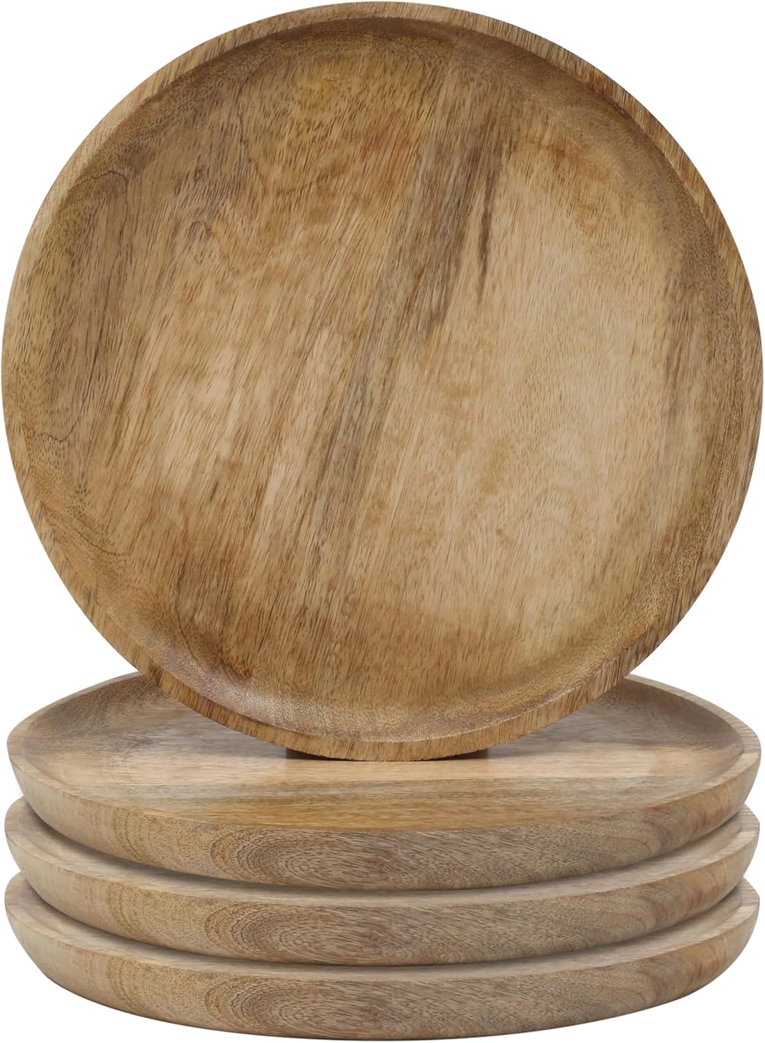 Mango Carving Wood Round Platters for Ottoman or Side Table, Charcuterie Board or Cheese Platter for Living Room (13" x 13" x 2" - White Wash)