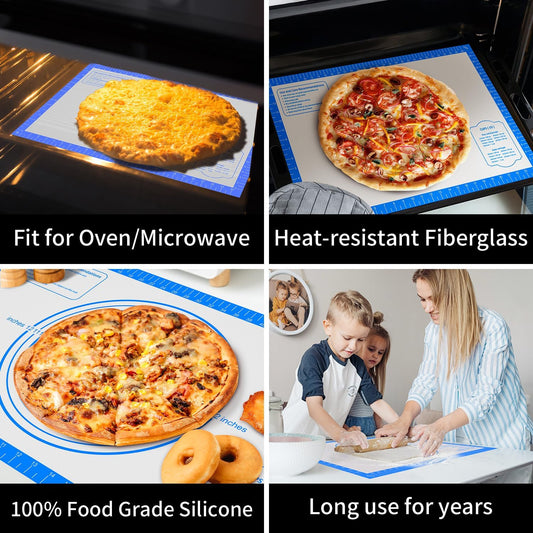 Extra Thick Silicone Baking Mat with Recipes - 26x16 inch Non Stick Pastry Mat with Measurements for Sourdough, Macarons, Bread, Pizza, Dough Rolling, Kneading, Heat Resistant to 480°F Gift for Baker