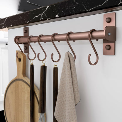 Dseap Kitchen Utensil Holder Hanger, Pot and Pan Rack Wall Mounted, Kitchen Rail with 8 Hooks for Hanging Cooking Utensils, Mugs, Spoons, Wall Mounted, Silver