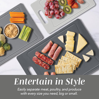 COOK WITH COLOR Non-Slip Cutting Board Set – Kitchen Essentials with Easy Grip Handle for Meat, Veggies, and Fruits, 4 Cutting Boards, Brown