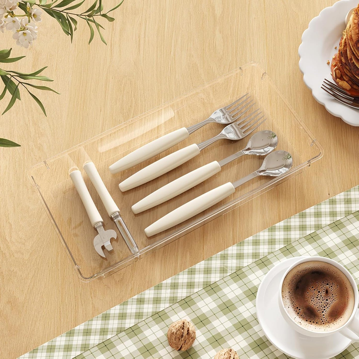 Lifewit Silverware Drawer Organizer, 5.75" x 11.65" Clear Utensil Tray for Kitchen Drawer, Stackable Plastic Flatware and Cutlery Storage Box Divider for Spoons Forks Knives Tools, 2 Pack