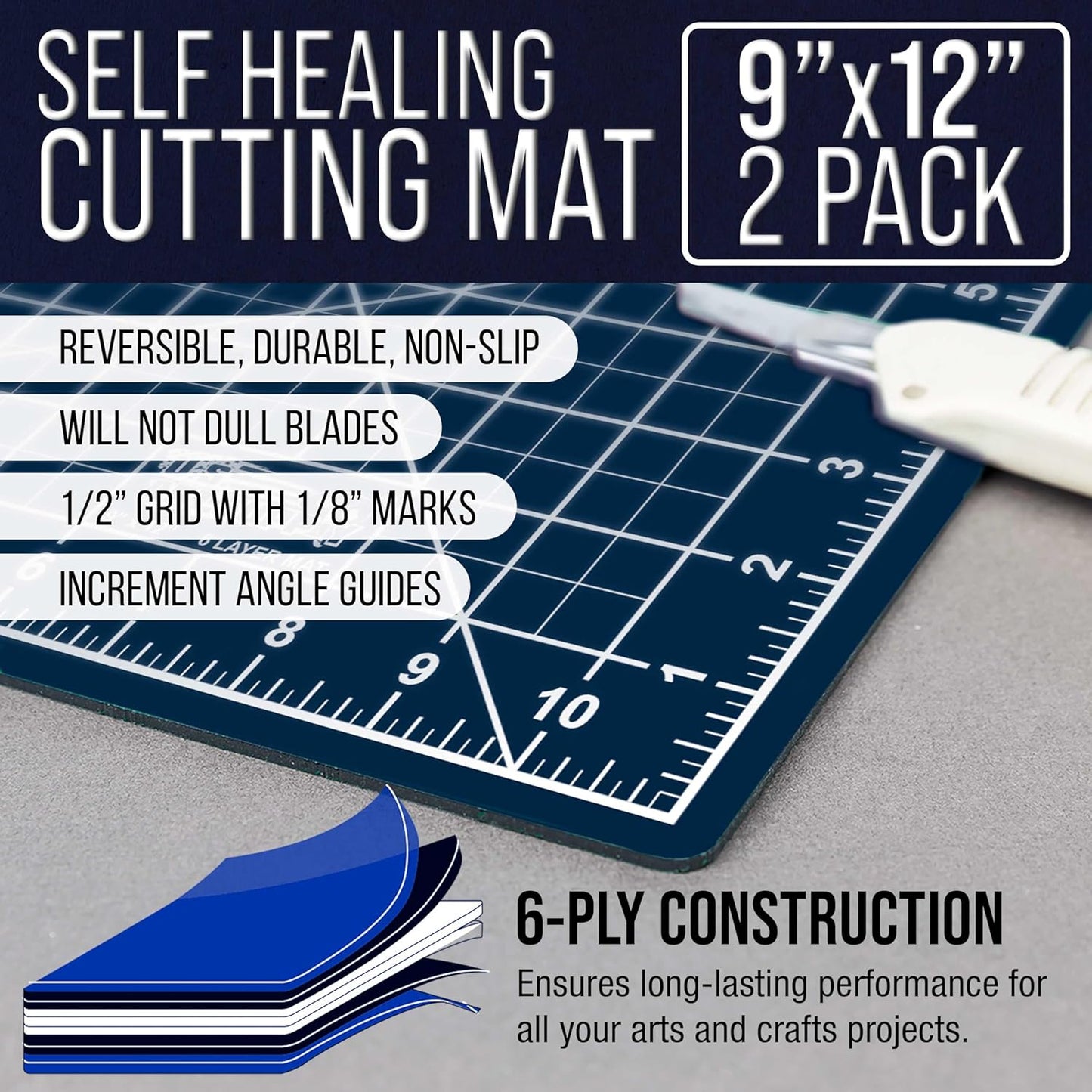 U.S. Art Supply 9" x 12" Self-Healing Cutting Mat 5-Ply - Double-Sided Green/Black Craft Mat, Non-Slip Cutting Mats for Crafts, Sewing, Quilting, Scrapbooking