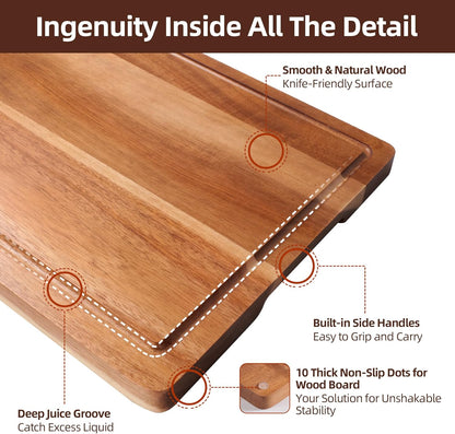 Checkered Cutting Board for Kitchen - Solid Wood End Grain Checkerboard Chopping Board with Handle & Juice Groove, Double Sided for Cooking, Serving and Decor, Rectangular 16" x 12" x 1"