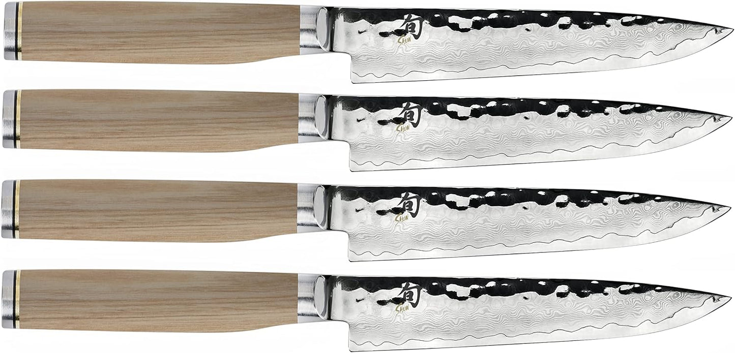 Shun Premier Blonde Steak Knife Set, 4 Piece, 5" Knives, Handcrafted Japanese Steak Knife Set, VG-MAX Core with Damascus Stainless Steel Cladding, Pakkawood Handle