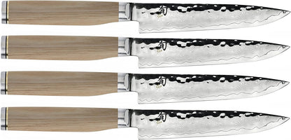 Shun Premier Blonde Steak Knife Set, 4 Piece, 5" Knives, Handcrafted Japanese Steak Knife Set, VG-MAX Core with Damascus Stainless Steel Cladding, Pakkawood Handle