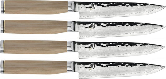 Shun Premier Blonde Steak Knife Set, 4 Piece, 5" Knives, Handcrafted Japanese Steak Knife Set, VG-MAX Core with Damascus Stainless Steel Cladding, Pakkawood Handle