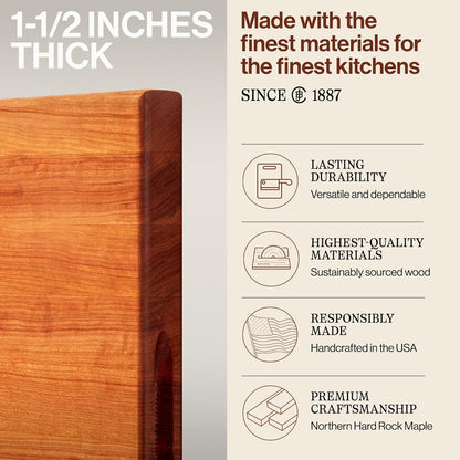 John Boos R-Board Series Rectangular Wooden Maple Cutting Board 20”x15” – 1.5” Thick, 12-lb Reversible Butcher Block with Edge-Grain & Finger Grips – Made in the USA