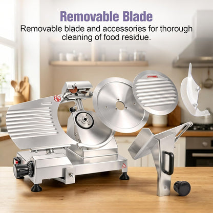 OKF Meat Slicer, 10 Inch Commercial Meat Slicer, 240W Meat Slicer Machine, Heavy-Duty Slicer Machine, Premium Chromium-plated Steel Blade, Deli Slicer for Meat, Cheese, Semi-Frozen Foods