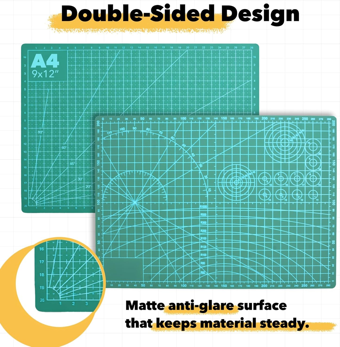 Mandala Crafts Self-Healing Cutting Mat Set – 12" x 18" A3 Green Double-Sided 5-Ply Mat with Fabric Cutter, Quilt Ruler & Craft Knife for Sewing, Quilting, Leather & Scrapbooking