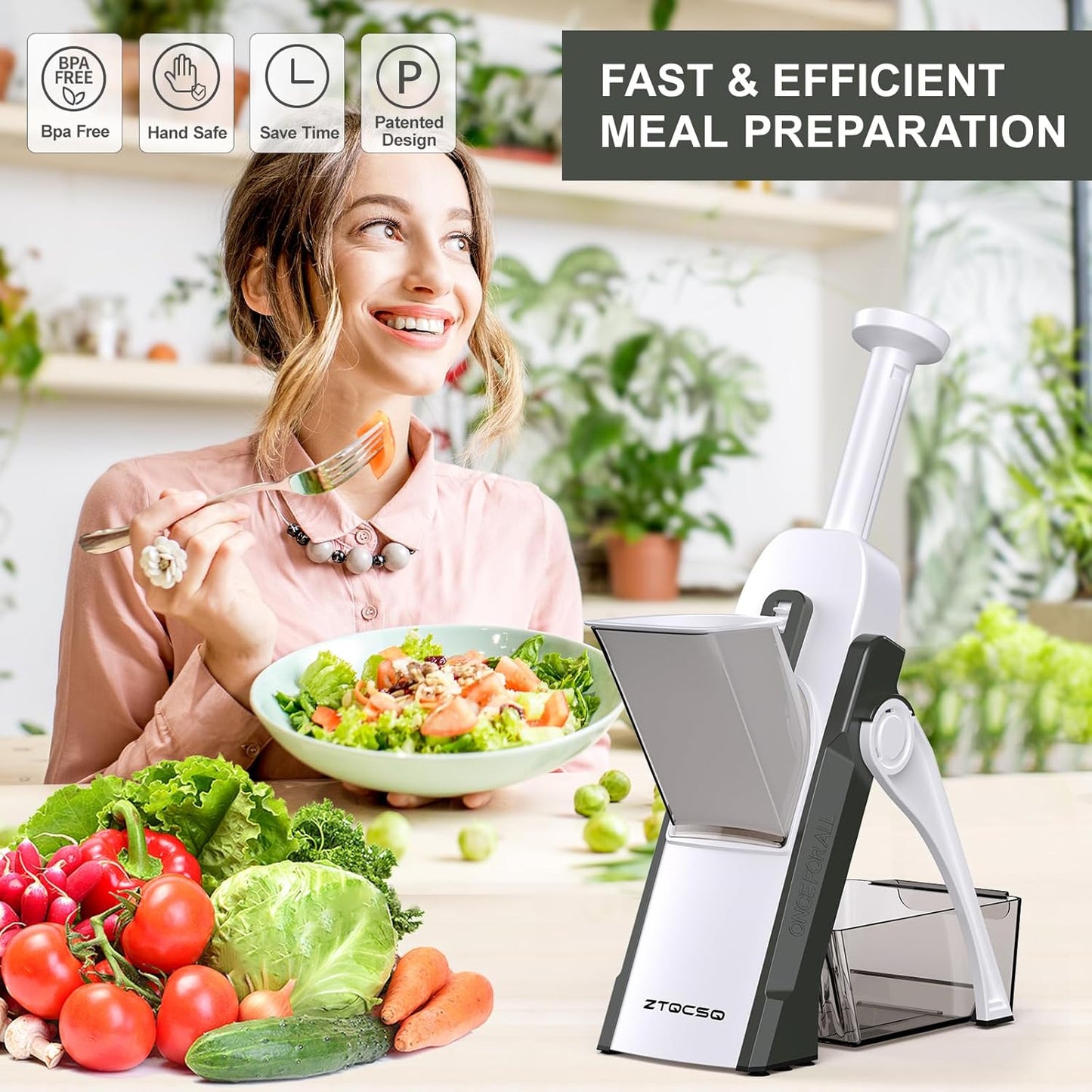 5 in 1 Safe Mandoline Slicer for Kitchen, Safe Vegetable Chopper, Paring Knife, Adjustable Thickness, Easy to Clean, Vegetable Slicer, Slicing, Strips, Shredding, Dicing, Chop (Black Knight)