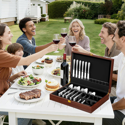Solid Walnut Silverware Storage Box, 2-Layer Silverware Chest with Drawer, Flatware Case with Lid and Felt Lined, Wood Flatware Storage Box Holds 12-16 Sets of Utensils, Wedding Housewarming Gifts