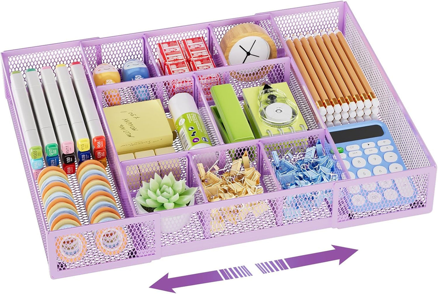 Marbrasse Expandable Desk Drawer Organizer, Mesh Drawer Organizer Tray with 10 Adjustable Compartments, Desk Organizers and Accessories for Office Supplies, Makeup & Vanity (Expandable White-2 pack)