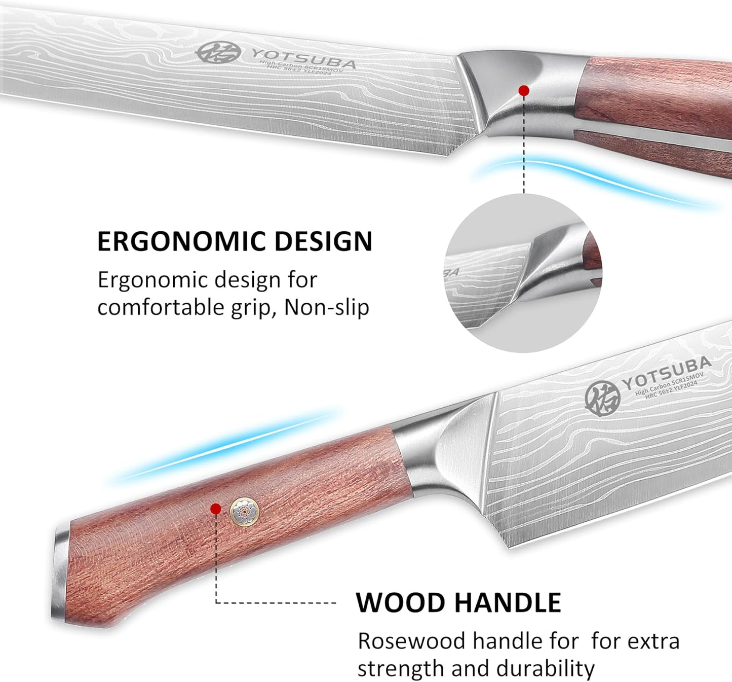 YOTSUBA Carving Knife and Fork Set, Meat Cutting Knife, Razor-Sharp German Stainless Steel Knives Fork Set with Ergonomic Wood Handle, Slicing Knives for Meats, BBQ & Vegetables