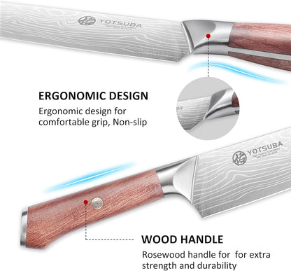 YOTSUBA Carving Knife and Fork Set, Meat Cutting Knife, Razor-Sharp German Stainless Steel Knives Fork Set with Ergonomic Wood Handle, Slicing Knives for Meats, BBQ & Vegetables