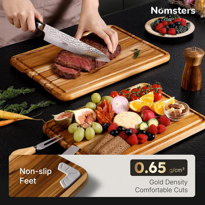 4 Pack Teak Cutting Board Set for Kitchen Heavy Duty Non Toxic Non Slip Solid Thick Wood Haus Chopping Board Extra Large Big Small Meat Best Wooden Charcuterie Board