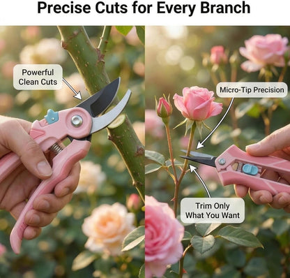 NEXON Garden Pruning Shears 2 Pack, 8" Bypass Hand Pruner & 6.25" Precision Garden Scissors, Professional Garden Clippers for Plants and Flowers