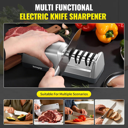 Electric Knife Sharpener for Kitchen Knives, Professional 3-Stages with 100% Diamond Abrasive, 15-Degree EdgeSelect Angle & Fast Sharpening, Repair, Restore, Polish