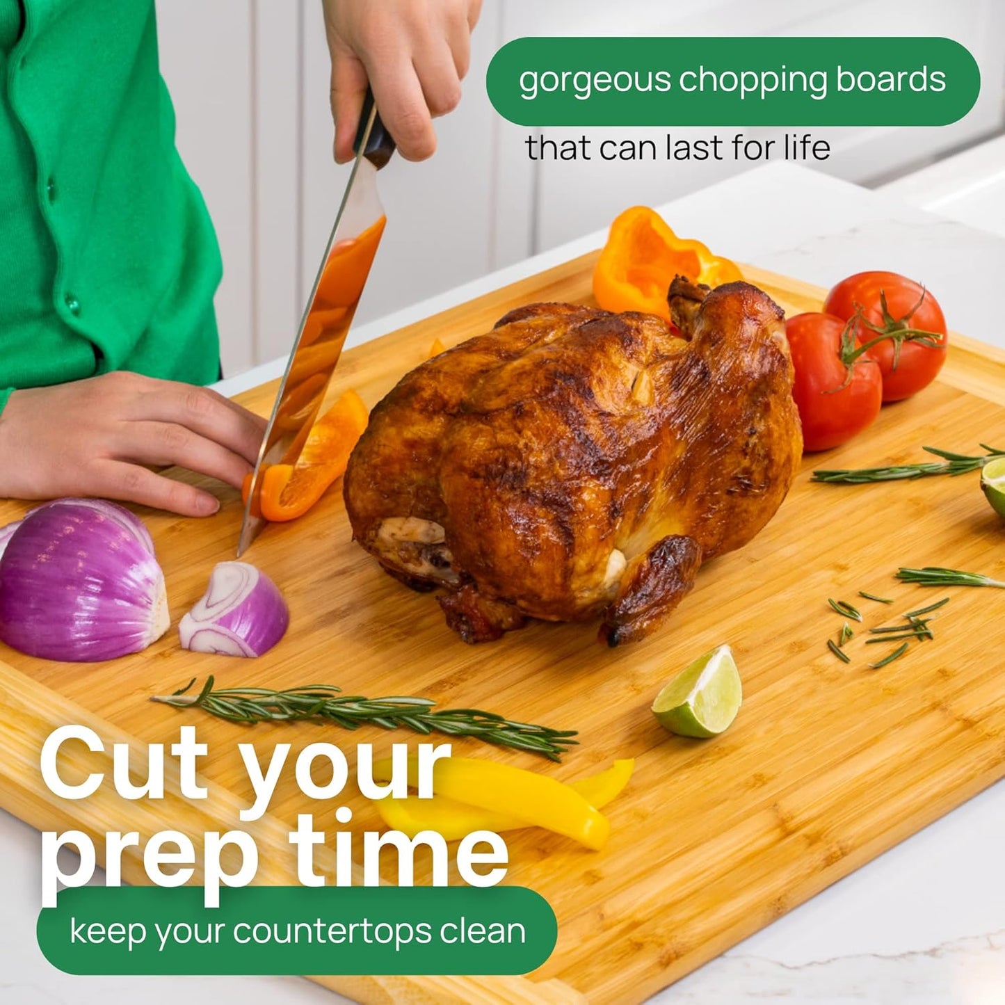 Greener Chef 30 x 20 Organic Extra Large Cutting Board with Lifetime Replacements – Wood Bamboo Chopping Board - Wooden Butcher Block Cutting Board for Carving Turkey, Grilling Brisket and BBQ